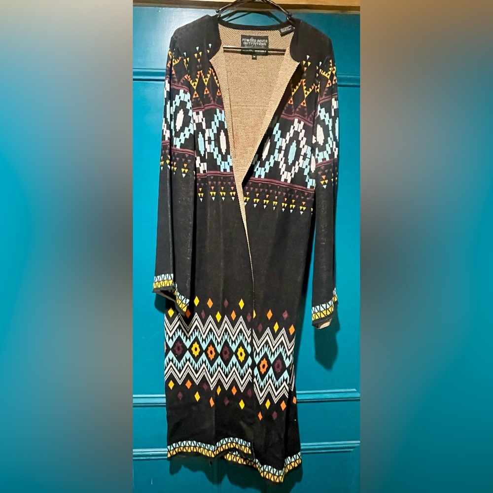 Power River Outfitters Western Patterned Long Black Sweater